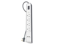 Belkin BSV401VF2M ochrona przeciwprzepięciowa Biały 4 x gniazdo sieciowe 2 m