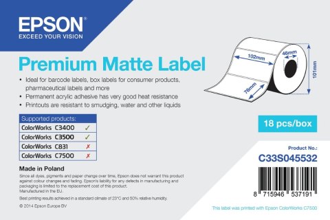 Epson Premium Matte Label - Die-cut Roll: 102mm x 76mm, 440 labels