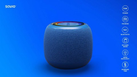 Savio Głośnik bezprzewodowy Bluetooth 5W, BS-042, Niebieski