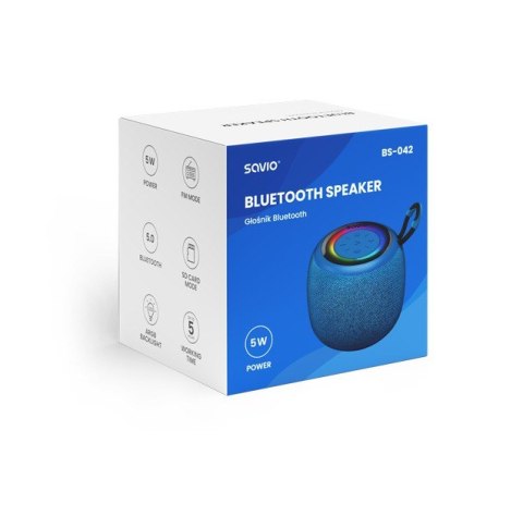 Savio Głośnik bezprzewodowy Bluetooth 5W, BS-042, Niebieski