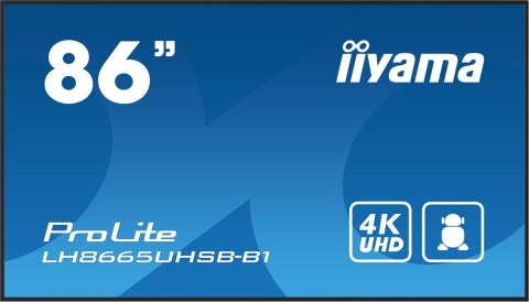 Iiyama LH8665UHSB-B1 signage display Kiosk 2,18 m (86") LED Wi-Fi 800 cd/m² 4K Ultra HD Czarny Procesor wbudowany Android 11 24/