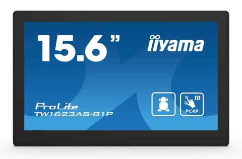 Iiyama TW1623AS-B1P signage display Interaktywny płaski panel 39,6 cm (15.6") Wi-Fi 450 cd/m² Double Full HD Czarny Ekran dotyko