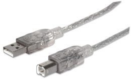 Manhattan 340458 kabel USB 3 m USB 2.0 USB A USB B Srebrny