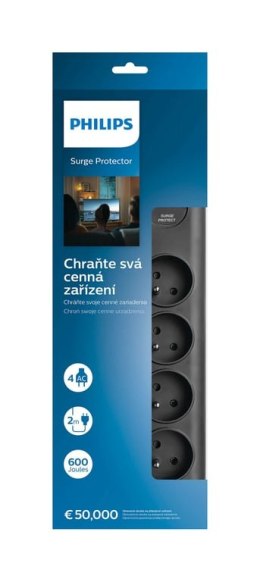 Philips SPN7040BA/60 ochrona przeciwprzepięciowa Czarny 6 x gniazdo sieciowe 2 m