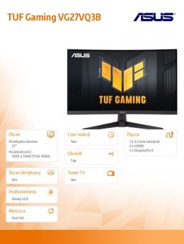 Asus Monitor TUF Gaming 27 cali VG27VQ3B HDMIx2+DP GAMING Czarny/1ms/EU