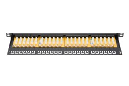 Digitus Panel krosowy (patch panel) high density 19'' 24x RJ45, LSA poziom, kat.6, nieekranowany, 0.5U, czarny, prowadnica kabli