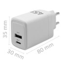 Qoltec Ładowarka sieciowa 45W GaN | 5-20V | 1.5-3A | 1xUSB-C PD | 1xUSB QC 3.0 | Biała