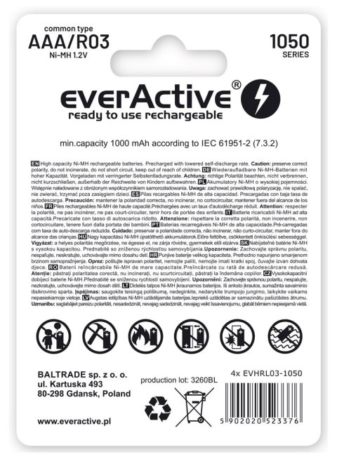 EVERACTIVE AKUMULATORKI R03/AAA NI-MH 550 MAH INFINITY LINE - BLISTER 4 SZTUKI EVHRL03-550