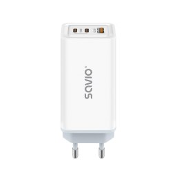 Savio Ładowarka sieciowa 65W GaN LA-07 z kablem USB-A-USB typ C 1m, biała