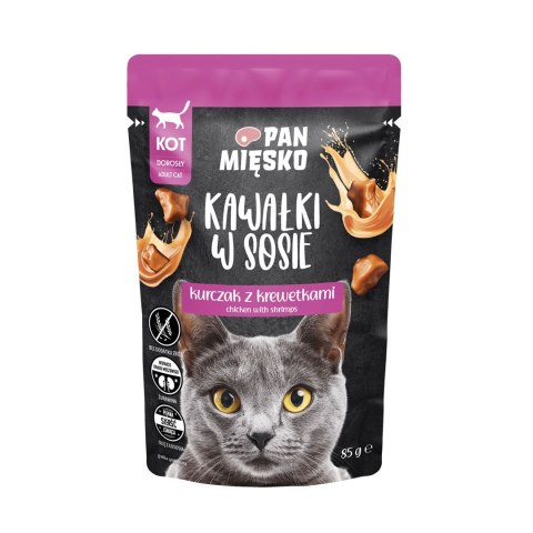 PAN MIĘSKO Kawałki w sosie Kurczak z krewetkami (dorosły) - Karma mokra dla kota - 85g