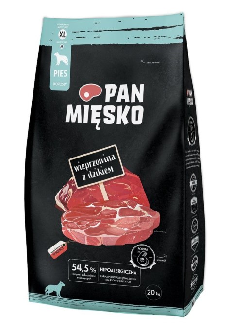 PAN MIĘSKO Wieprzowina z dzikiem (dorosły) chrupki XL - Karma sucha dla psa - 20kg