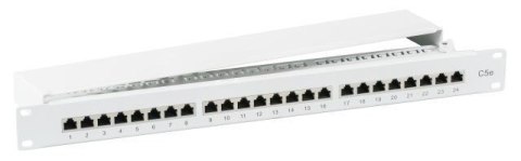 Patch panel EFB-Elektronik 37668.1M, 24 porty RJ45 Cat5e STP, 1U, z tacką na kable i z pokrywą, szary