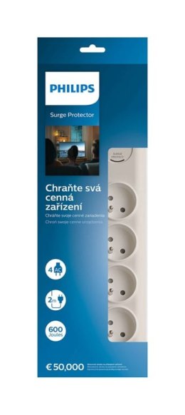 Philips SPN7040WA/60 ochrona przeciwprzepięciowa Biały 4 x gniazdo sieciowe 2 m