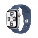 Apple Watch SE GPS + Cellular, koperta 44 mm z aluminium w kolorze srebrnym z paskiem sportowym w kolorze denim - rozmiar S/M