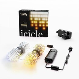 TWINKLY Inteligentne lampki sople Icicle 190 AWW LED, 5x0,5 m, IP44, przezroczysty przewód