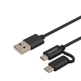 Kabel USB 2.0 Savio CL-128 USB A (M) - Micro USB B (M) / typ C (M) 2w1, 2,1A, 1m, czarny