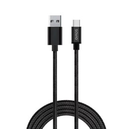 Kabel USB 2.0 Savio CL-129 USB A (M) - USB typ C (M) 2,1A, oplot, 2m , czarny