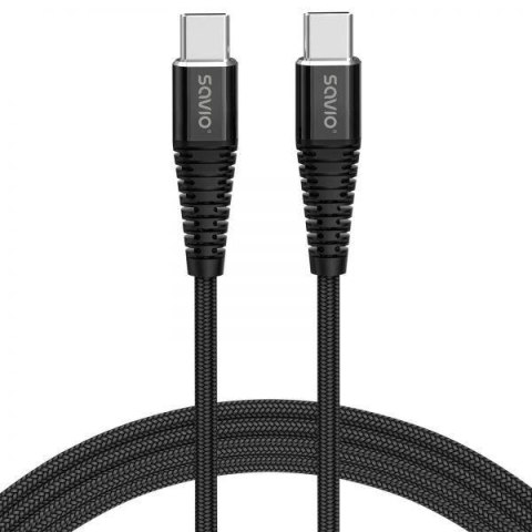 Kabel USB Typ C Savio CL-160 USB TYP C - USB TYP C 100W, 3A, QC, PD, 2m, czarny