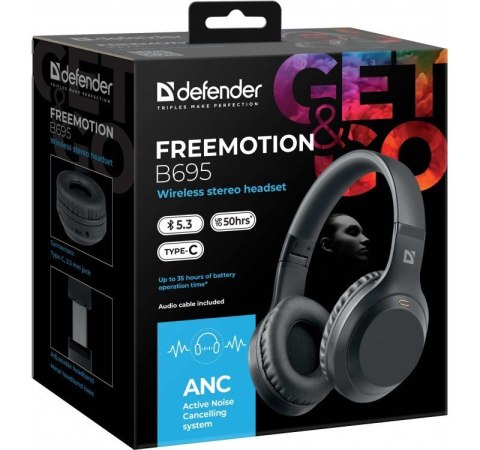 Defender Słuchawki bezprzewodowe nauszne ANC Freemotion B695 Czarne