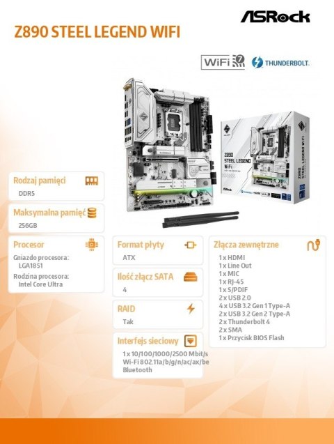ASRock Płyta główna Z890 STEEL LEGEND WIFI ATX