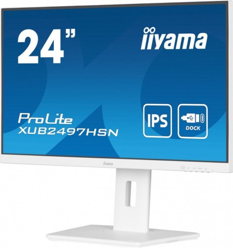 IIYAMA Monitor 24 cale XUB2497HSN-W2 IPS, USB-C Dock, HDMI, DP, 300cd, Pivot, HAS, biały /5y/