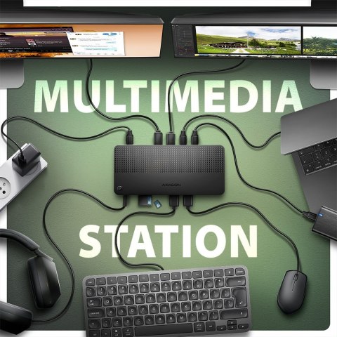 AXAGON HMC-U4 Wieloportowy hub USB 12in1, USB 4.0 40Gbps, 3x USB-A, 2x USB-C, GLAN, HDMI 8K, DP 8K, PD 100W, HQ audio 24bit, UHS II SD/