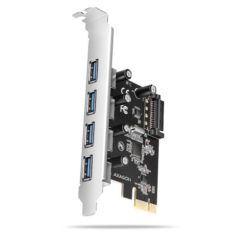 AXAGON PCEU-430RS Kontroler PCIe 4x port USB 3.2 GEN 1, UASP, chipset Renesas, 15-pin SATA zasilacz