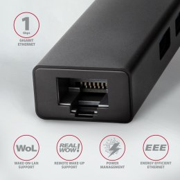 Axagon HMC-GL3A USB-C-Hub 3x USB-A Gbit-LAN schwarz USB 3.2 Gen 1 (3.1 Gen 1) Type-C 5000 Mbit/s Czarny