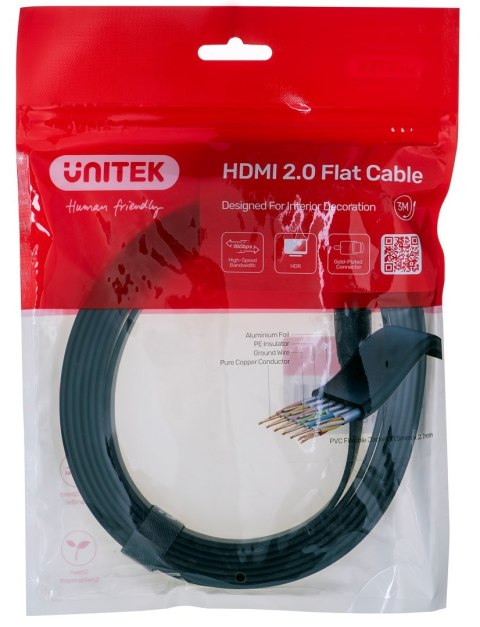 UNITEK KABEL HDMI 2.0 4K60HZ,PŁASKI,3M,C11063BK-3M