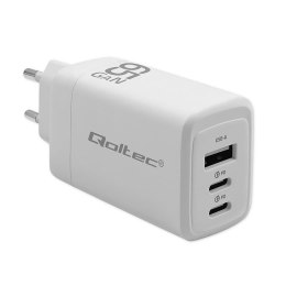 Ładowarka sieciowa Qoltec 65W GaN | 5-20V | 3-3.35A | 2xUSB-C PD | 1xUSB QC 3.0 | Biała