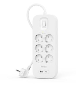 Belkin Listwa przeciwprzepięciowa SurgePlus 6x Schuko 1xUSB-A 1xUSB-C 650J 2m