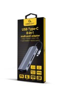 GEMBIRD MULTI ADAPTER USB TYP-C 8W1 (HUB3.1 + HDMI + VGA + PD + CZYTNIK KART + DŹWIĘK STEREO), SZARY