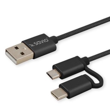 Kabel SAVIO CL-128 (Micro USB typu B USB typu C - USB 2.0 typu A ; 1m; kolor czarny)