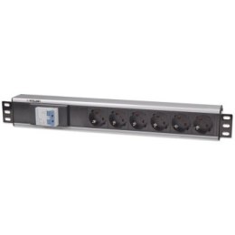 Listwa antyprzepięciowa - Intellinet 711432 Listwa zasilająca Rack 19'' 1.5U, 6x Schuko, z wyłącznikiem, kabel 1.6m