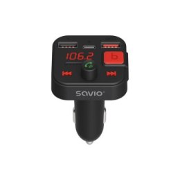 SAVIO TR-15 TRANSMITER FM Z WYŚWIETLACZEM BLUETOOTH I ŁADOWARKĄ PD USB-C USB-A QUICK CHARGE BASS BOOST