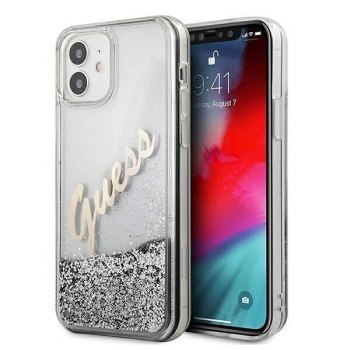 GUESS GUHCP12SGLVSSI IPHONE 12 MINI 5,4" SREBRNY/SILVER HARDCASE GLITTER VINTAGE SCRIPT