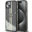 GUESS GUHCP15SLFCSEGK IPHONE 15 / 14 / 13 6.1" CZARNY/BLACK HARDCASE LIQUID GLITTER GOLD STRIPES