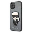 KARL LAGERFELD KLHCP13SOKPGIPHONE 13 MINI 5,4" SREBRNY/SILVER HARDCASE SAFFIANO IKONIK KARL`S PATCH