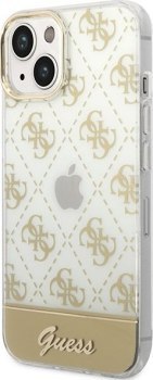 Guess 4G Stripe Script Logo Electroplated Pattern do iPhone 14 Plus (złoty)