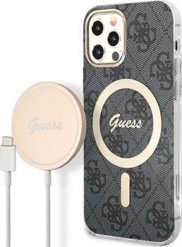 Guess Bundle Pack MagSafe 4G - Zestaw etui + ładowarka MagSafe iPhone 12 / iPhone 12 Pro (czarny/złoty)