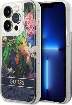 Guess Liquid Glitter Flower do iPhone 14 Pro (niebieski)