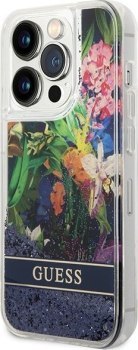 Guess Liquid Glitter Flower do iPhone 14 Pro (niebieski)