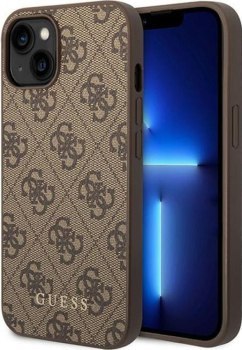 Guess 4G Metal Gold Logo - Etui iPhone 15 Plus (brązowy)