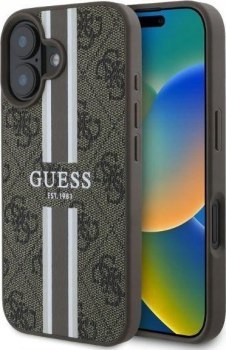 Guess 4G Printed Stripes MagSafe do iPhone 16 brązowy