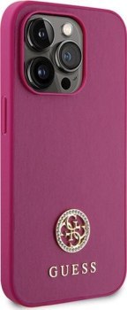 Guess 4G Strass Metal Logo - Etui iPhone 15 Pro (różowy)