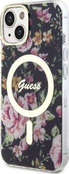 Guess Flower MagSafe - Etui iPhone 14 Plus (Czarny)