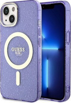 Guess Glitter Gold MagSafe - Etui iPhone 14 Plus (Purpurowy)