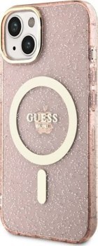 Guess Glitter Gold MagSafe - Etui iPhone 14 Plus (Różowy)