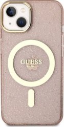 Guess Glitter Gold MagSafe - Etui iPhone 14 Plus (Różowy)