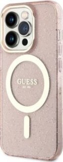 Guess Glitter Gold MagSafe - Etui iPhone 14 Pro (Różowy)